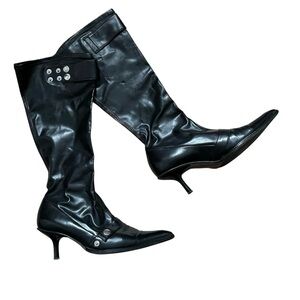 Black Pleather Whimsigoth Kitten Heel Boots Pointed Toe - 37 EU